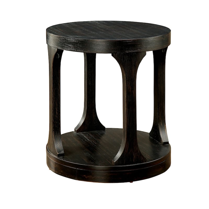 22 in. Antique Black Round Wood End Table, Sturdy Build End Side Table for Living Rooms
