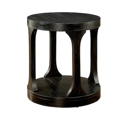 22 in. Antique Black Round Wood End Table, Sturdy Build End Side Table for Living Rooms
