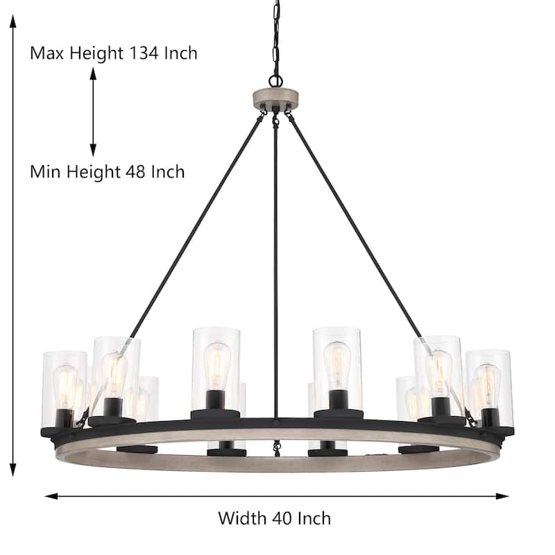 12-light Farmhouse Wood Grain Wagon Wheel Chandelier - 42