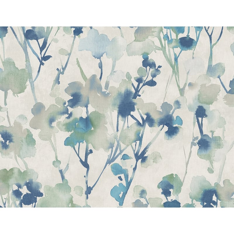 Seabrook Designs Faravel Watercolor Botanical Unpasted Wallpaper - 27 in. W x 27 ft. L (approximately 60.75 sq. ft.) - Aloe Green, Blue & Off-White