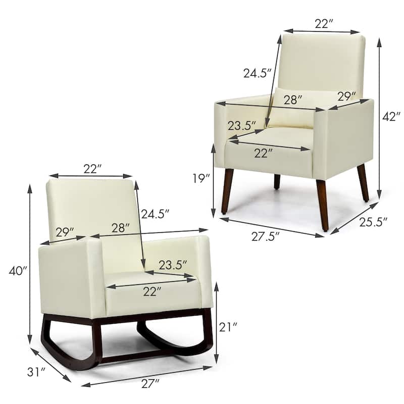 2-in-1 Fabric Upholstered Rocking Chair with Pillow-Beige - 28" x 31" x 40"