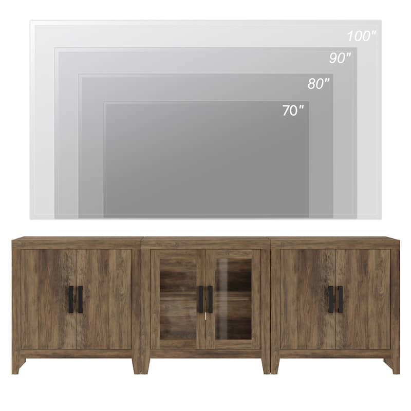 WAMPAT Farmhouse TV Stand for TVs up to 85 Inch, 3-Piece Modular Entertainment Center with Glass and Wood Doors - n/a