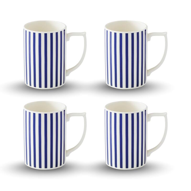 Spode Set of 4 Steccato Stripe Mugs - 12 oz - Narrow Stripe