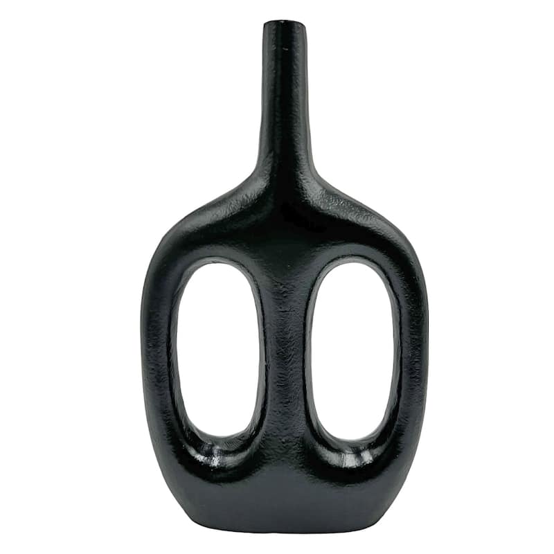 15 Inch Tall Decorative Handmade Aluminum Skinny Jug Flower Vase - Black