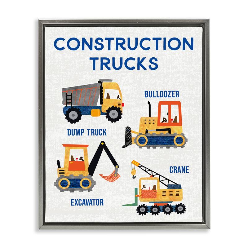 Stupell Educational Construction Trucks Framed Floater Canvas Wall Art Design By Conrad Knutsen - 17 x 21 - Grey