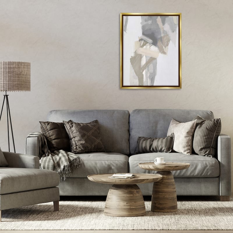 Stupell Elegant Grey & Beige Streaks Framed Floater Canvas Wall Art Design By Rachel Springer