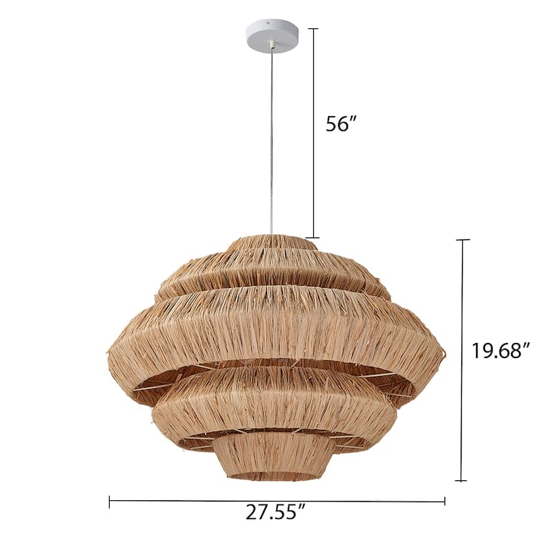 3 Light Pendant in White Finish with Raffia Shade - 27.55"W x 19.68"H x 27.55"D