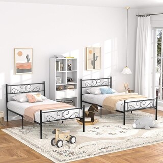 VECELO Kids Bed Frame Set of 2, Metal Twin Size Bed Frame with Headboard