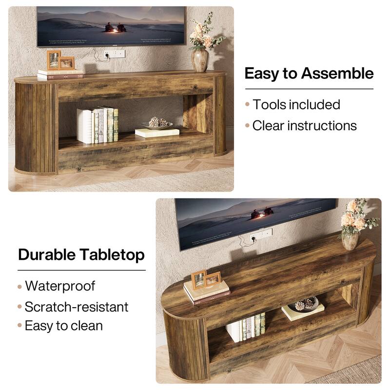 Farmhouse Wood Coffee Table with 2-Tier Storage Shelf