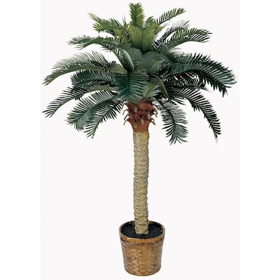 4Ft Silk Palm Tree - Realistic Faux Palm with Wicker Basket - Home Office Decor - 4ft.