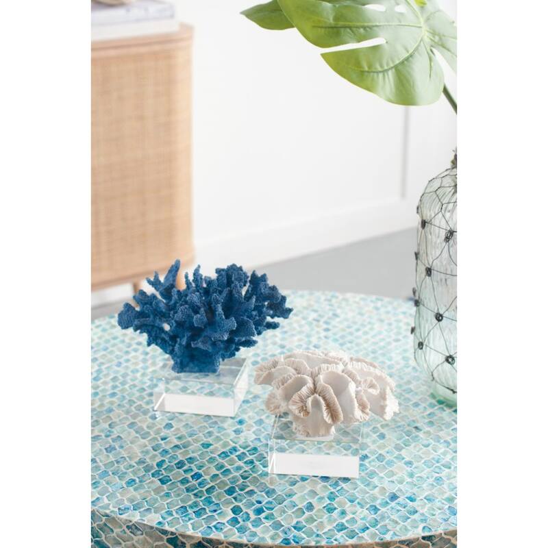 Coral Sculpture with Glass Base - 9.5" - Blue