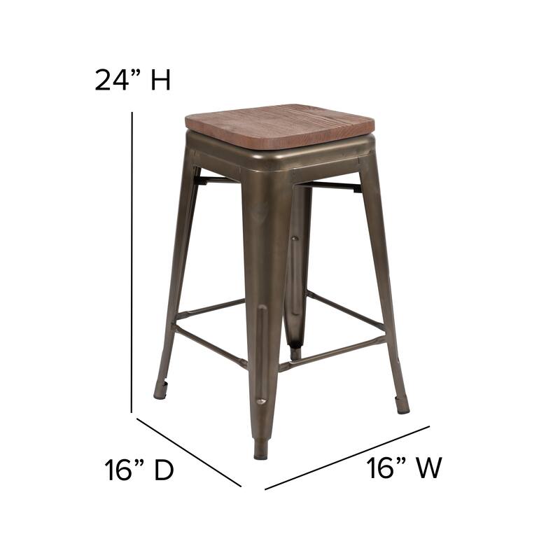 4 Pack 24" High Metal Indoor Counter Bar Stool with Wood Seat - Stackable Stool
