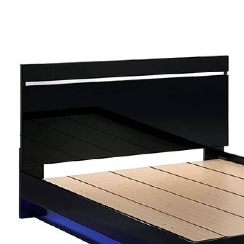 Pero Queen Size Bed, Chrome Accent Headboard, Black LED Footboard