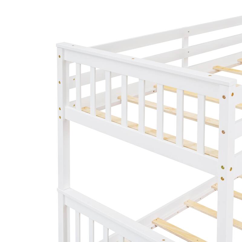 Twin-Over-Full Bunk Bed with Ladders and Storage Drawers in White
