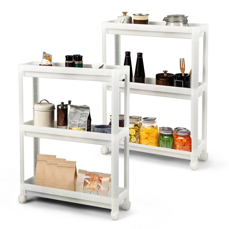 Gymax 2PCS 3 Tier Slim Storage Cart Detachable Kitchen Organizer - Kitchen Cart - White
