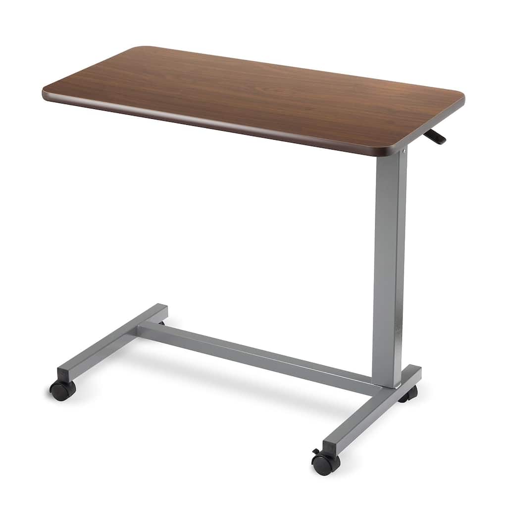 Invacare Adjustable Medical Bedside Table - Waterproof Rolling Hospital Tray Table with L-Shaped Base