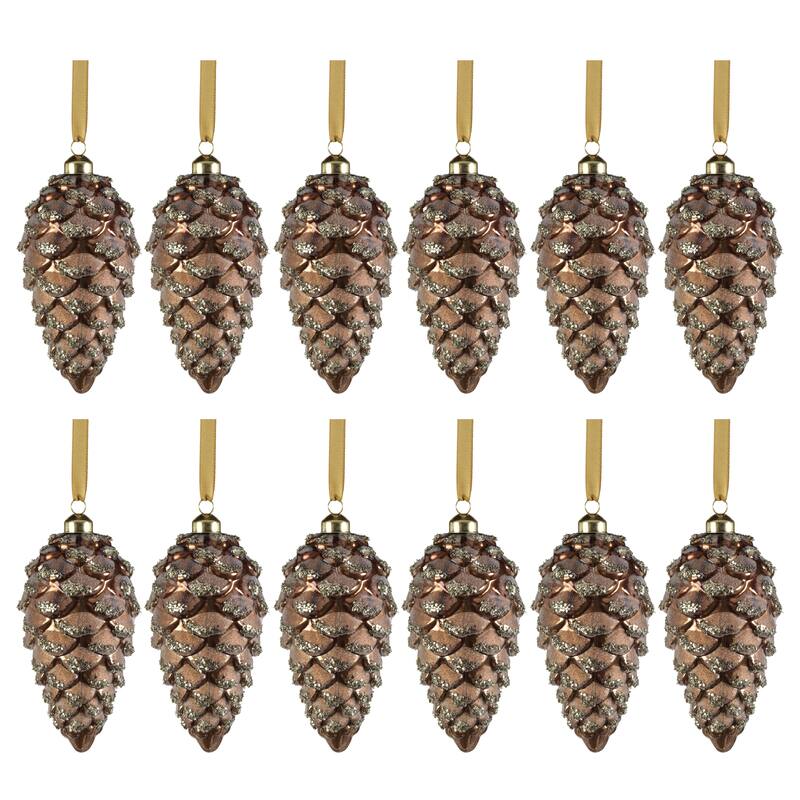 Wolly Glass Pine Cone Hanging Ornaments, Set of 12 - 6"