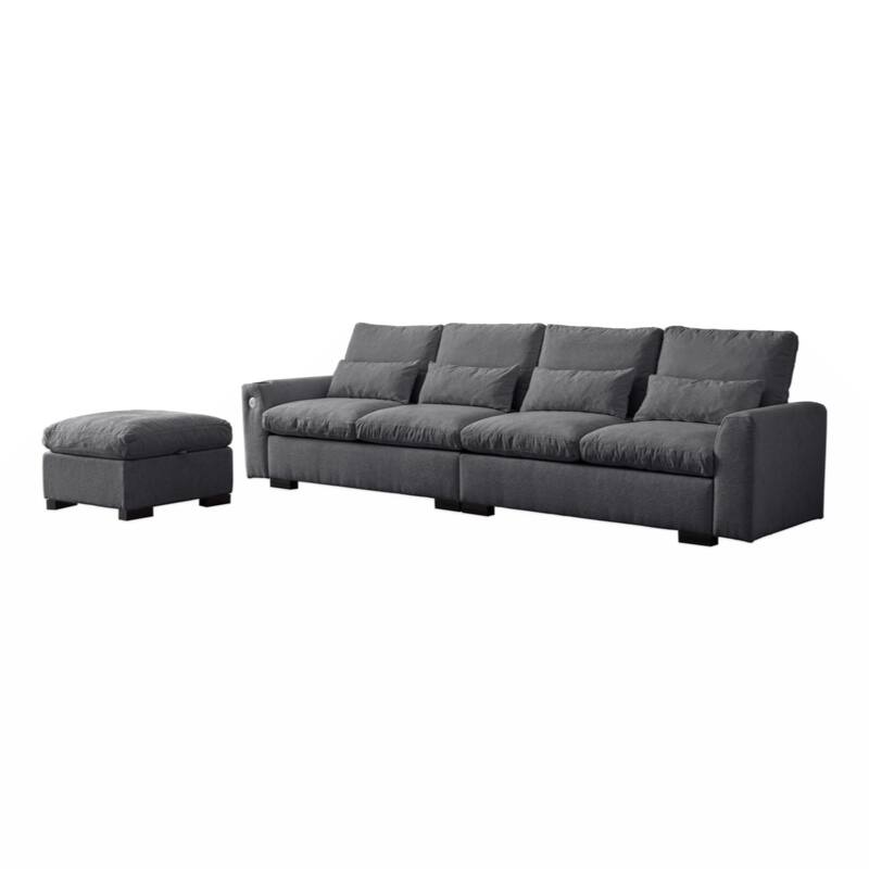 114.5"Modern L Shaped Chenille Sofa Couch Reversible Ottoman With Storage Removable and Washable Cushions Sofa