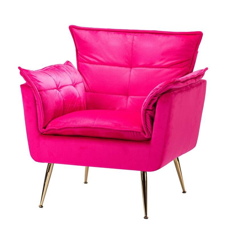 1ida Modern Velvet Tufted Padded Cushion Armchair with Golden Metal Legs by HULALA HOME