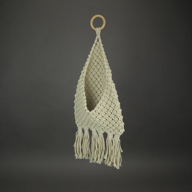 Boho Style Hand Tied Macrame Indoor Wall Pocket 21 Inches High
