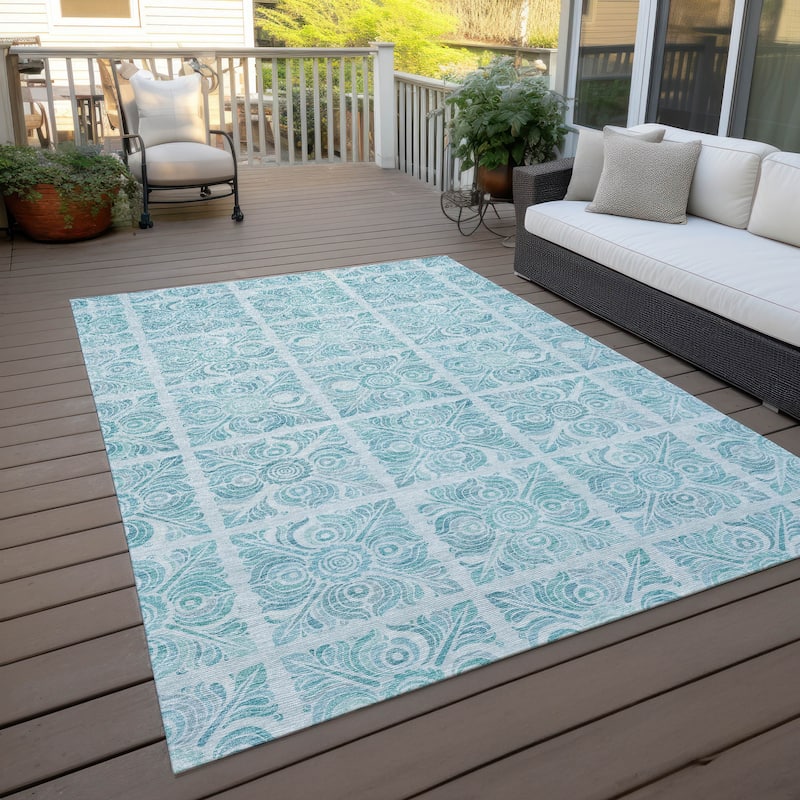 Machine Washable Indoor/ Outdoor Chantille Mosaic Rug - Turquoise - 10' x 14'