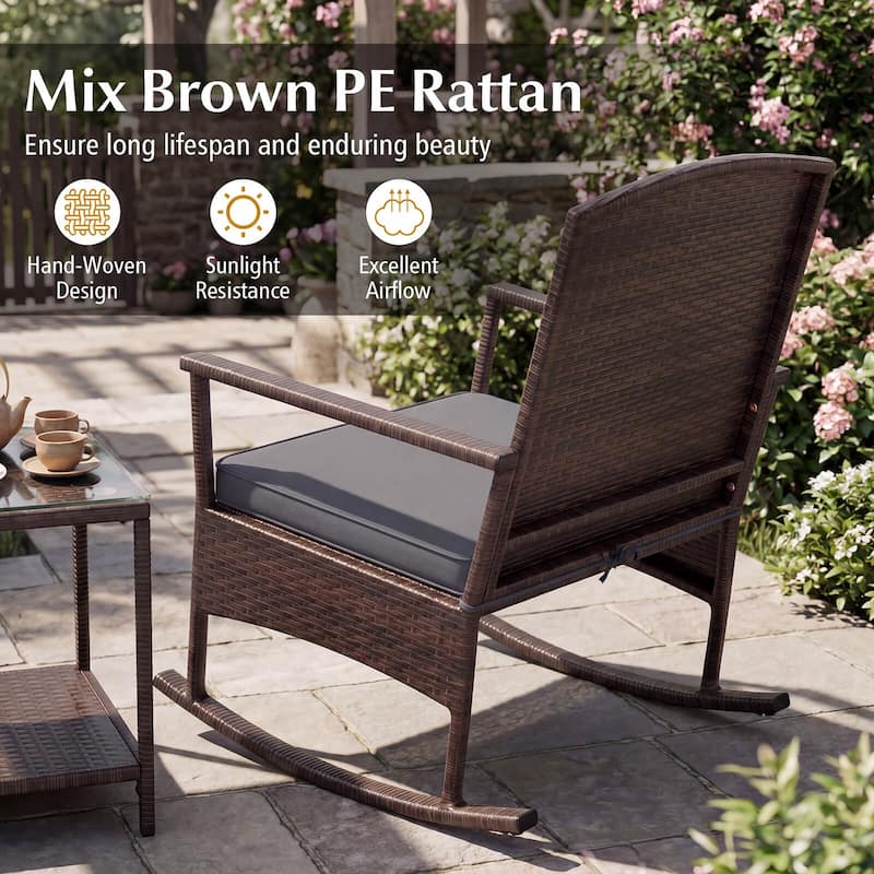 Costway 3 Piece Patio Rocking Set Wicker Rocking Chairs with 2-Tier - See Details