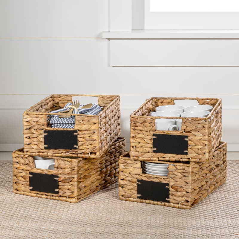 Handwoven Pantry Baskets with Chalkboard Labels & Handles (Set 4) - Natural