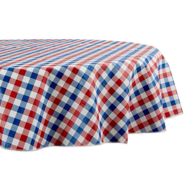 DII Summer Vinyl Tablecloth - 70" Round - Red, White, and Blue Check