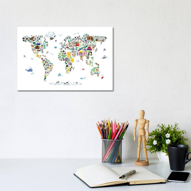 iCanvas "Animal Map of The World" by Michael Tompsett Canvas Print - 8x12x0.75