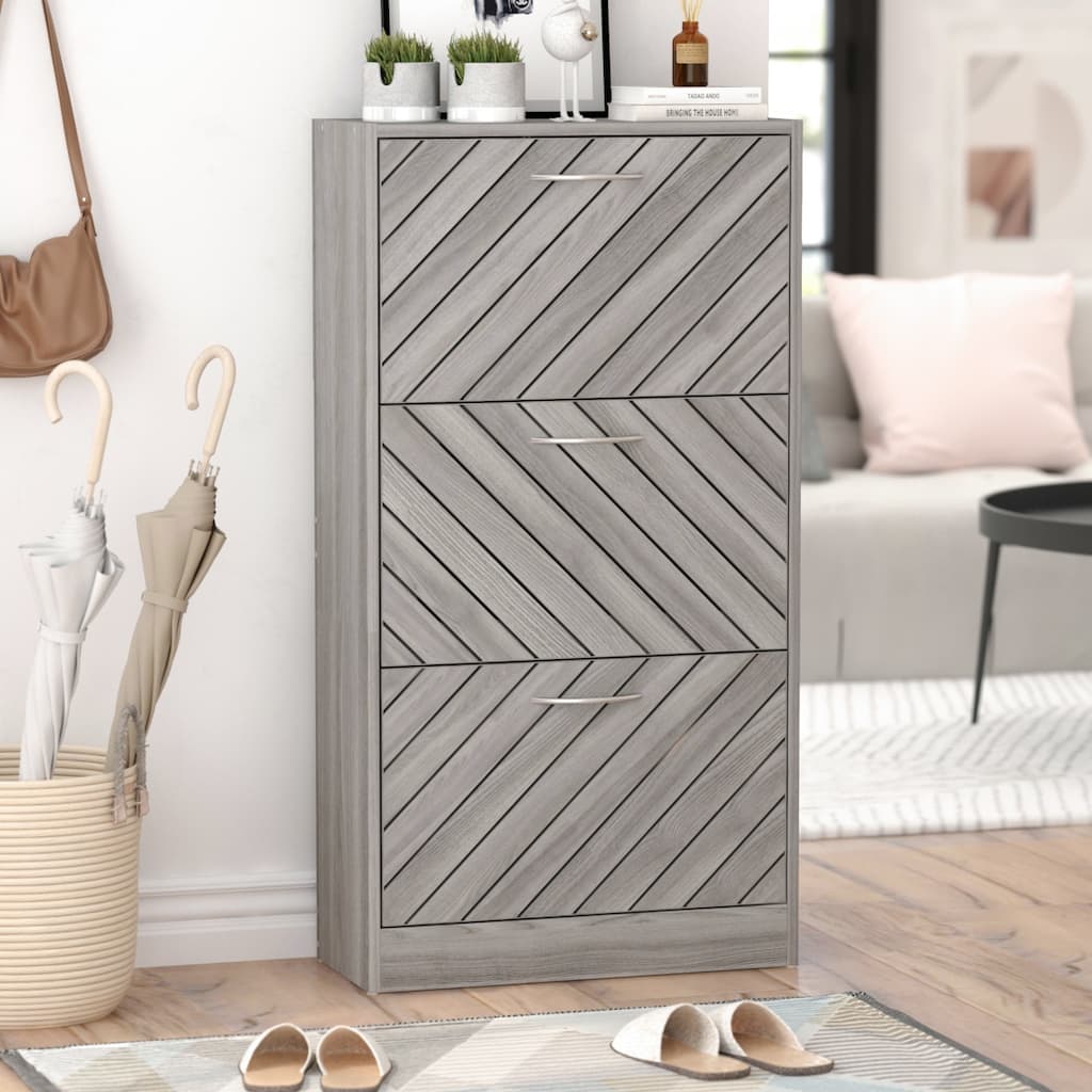 Timechee 12 Pair Shoe Storage Cabinet with 2 Drawers, Wood Grey