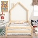 preview thumbnail 2 of 7, Twin Size Montessori Floor Bed with Fences, Modern Twin Kids Bed with House-shaped Headboard, Wood Twin Bed Frame for Girls,Boys