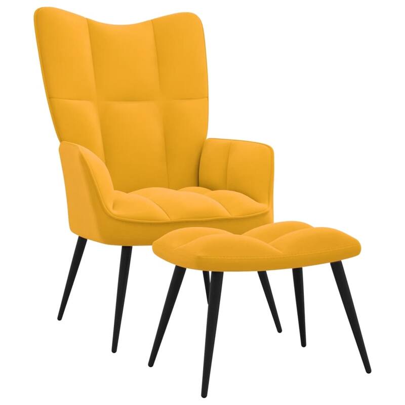 vidaXL Relaxing Chair multi colors Velvet - with a Stool - Mustard yellow