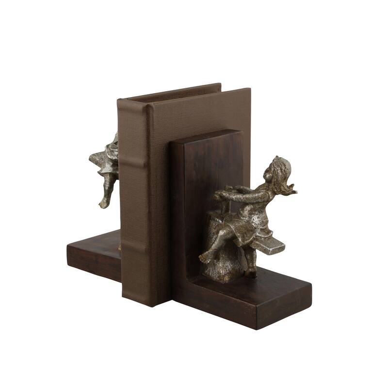Brown or Black Polystone People Bookends with Swing Set (Set of 2) - 5 x 4 x 8