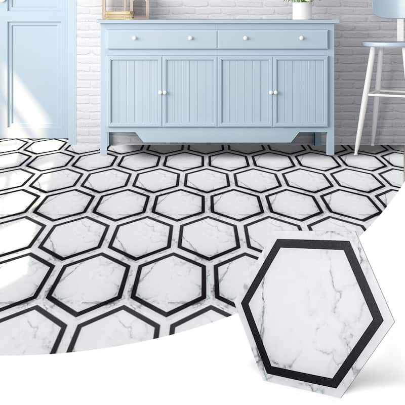 Art3d 11.8" x 10.2" Hexagon Peel and Stick Flooring Tile Marble Look, 30-Pack,Self Adhesive Waterproof Vinyl Floor Tile