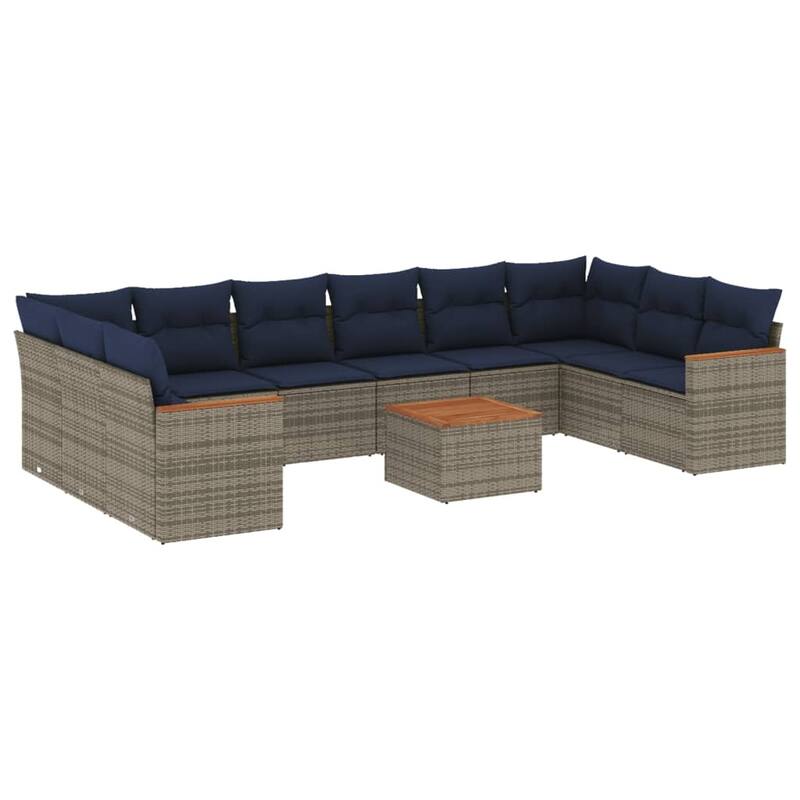vidaXL 10/11 Piece Patio Sofa Set with Cushions Black/Gray Poly Rattan - 24.4 x 24.4 x 27.2