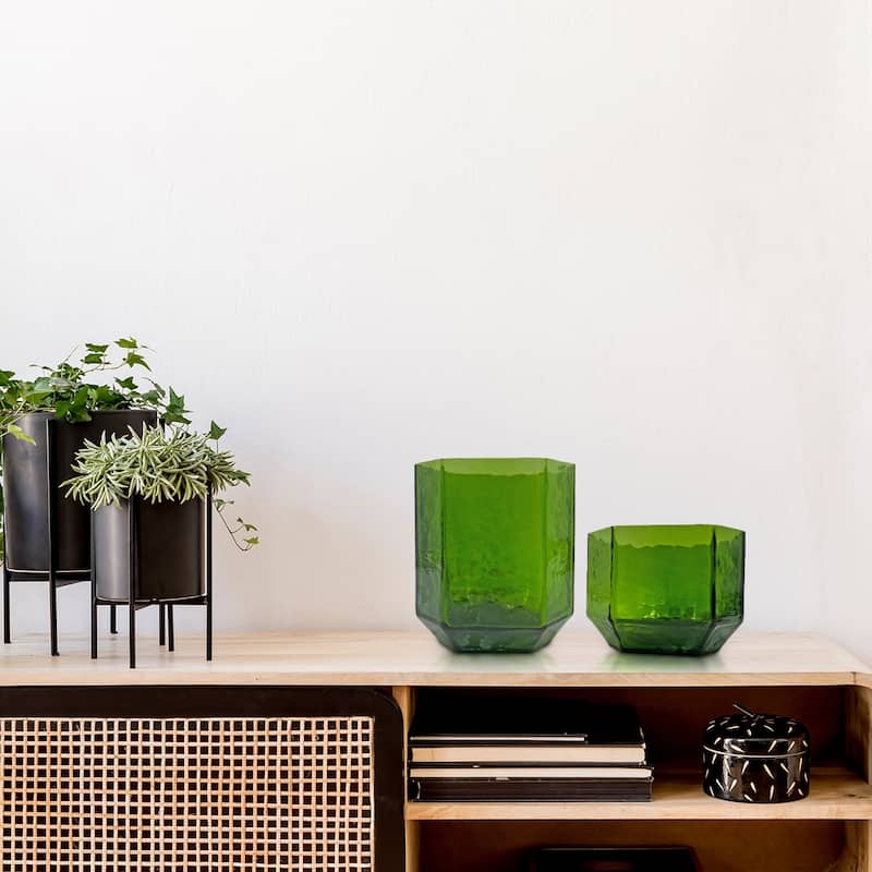 Set of 2 Decorative Handmade Emerald Geometric Elegance Vase in Green