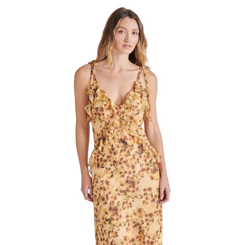 Steve Madden Adalina Printed Ruffle Maxi Dress - Wheat - 6
