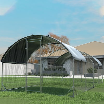 Metal chicken coop three support steel wire impregnated plastic net cage,Oxford cloth UV protection,9.2'W x 24.9'L x 6.5'H