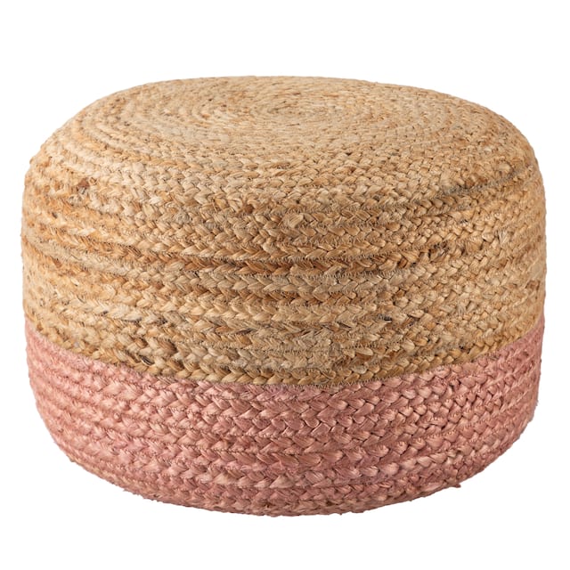 The Curated Nomad Camarillo Modern Cylindrical Jute Pouf - Light Pink/Beige