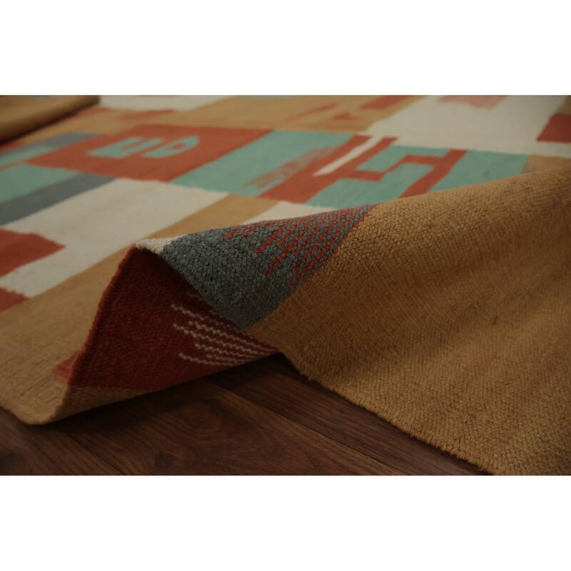 Hand Woven Oriental 100% Wool Carpet Southwestern Modern Multi-Colored Kilim Area Rug - 9' 10'' X 4' 10''