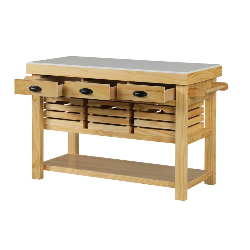 Laurie Natural 3-Drawer Kitchen Island