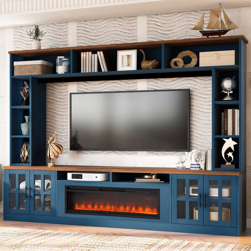 95.5" Entertainment Center with Electric Fireplace, Large Wall Unit TV Stand Media Console with Bookshelves for TVs up to 80"