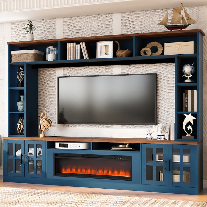 95.5" W Wall Unit Entertainment Center with Bookshelves for TVs up to 80", Modern TV Stand Media Console