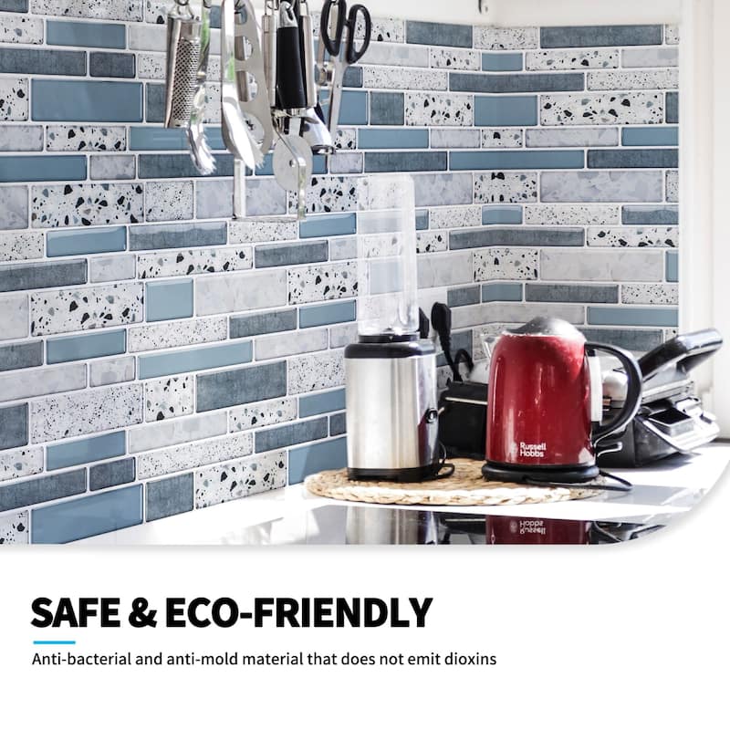 Art3d 12"x12" Vinyl Peel and Stick Backsplash Tile (10-Pack) aqua stone look