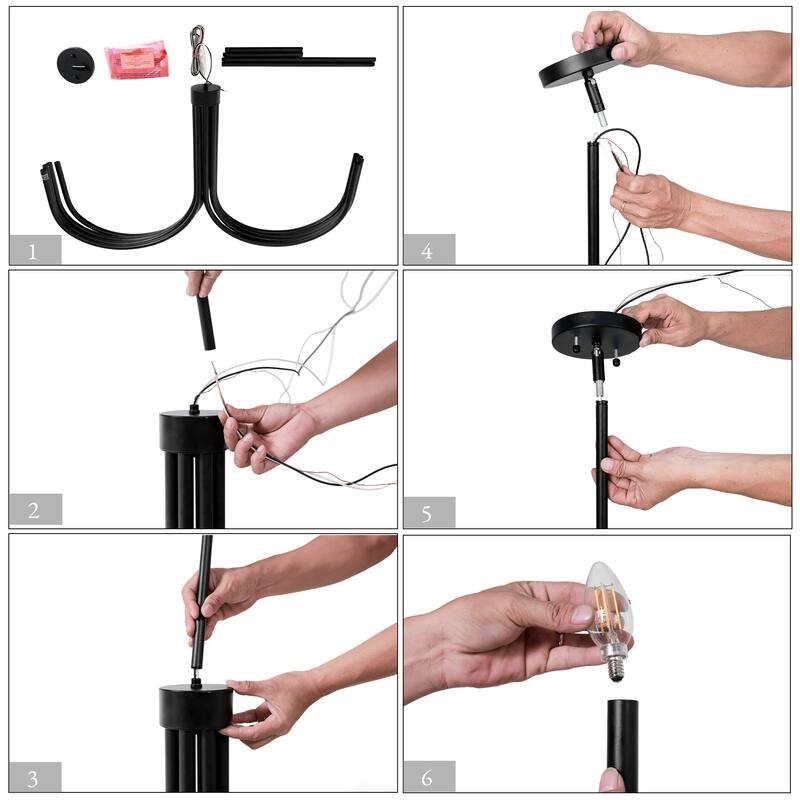 Modern Black 8 Light Chandelier Large Candle Lighting for Dining Room - Matte Black - W44.1"xH25.2"