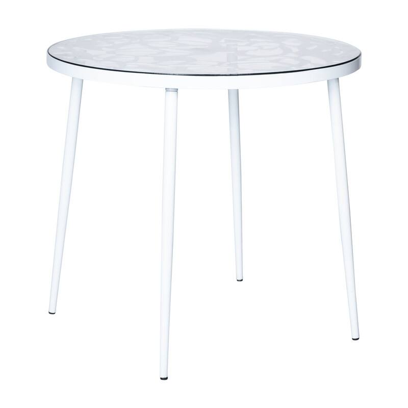 Devon Outdoor Bistro Aluminum Dining Table with Floral Cutout and Weather Resistant for Patios & Garden - 29 x 31.1 - White