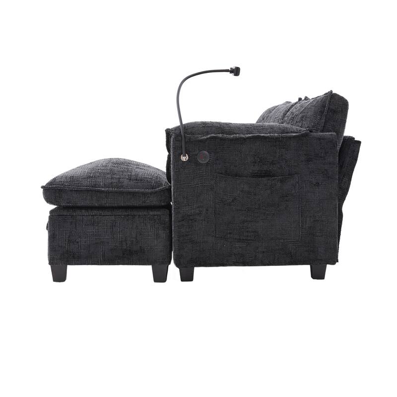 Modern Chenille Chaise Couch L-shaped Sectional Sofa with Storage Ottoman, Phone Holder, USB/Type-C Ports and Side Pockets