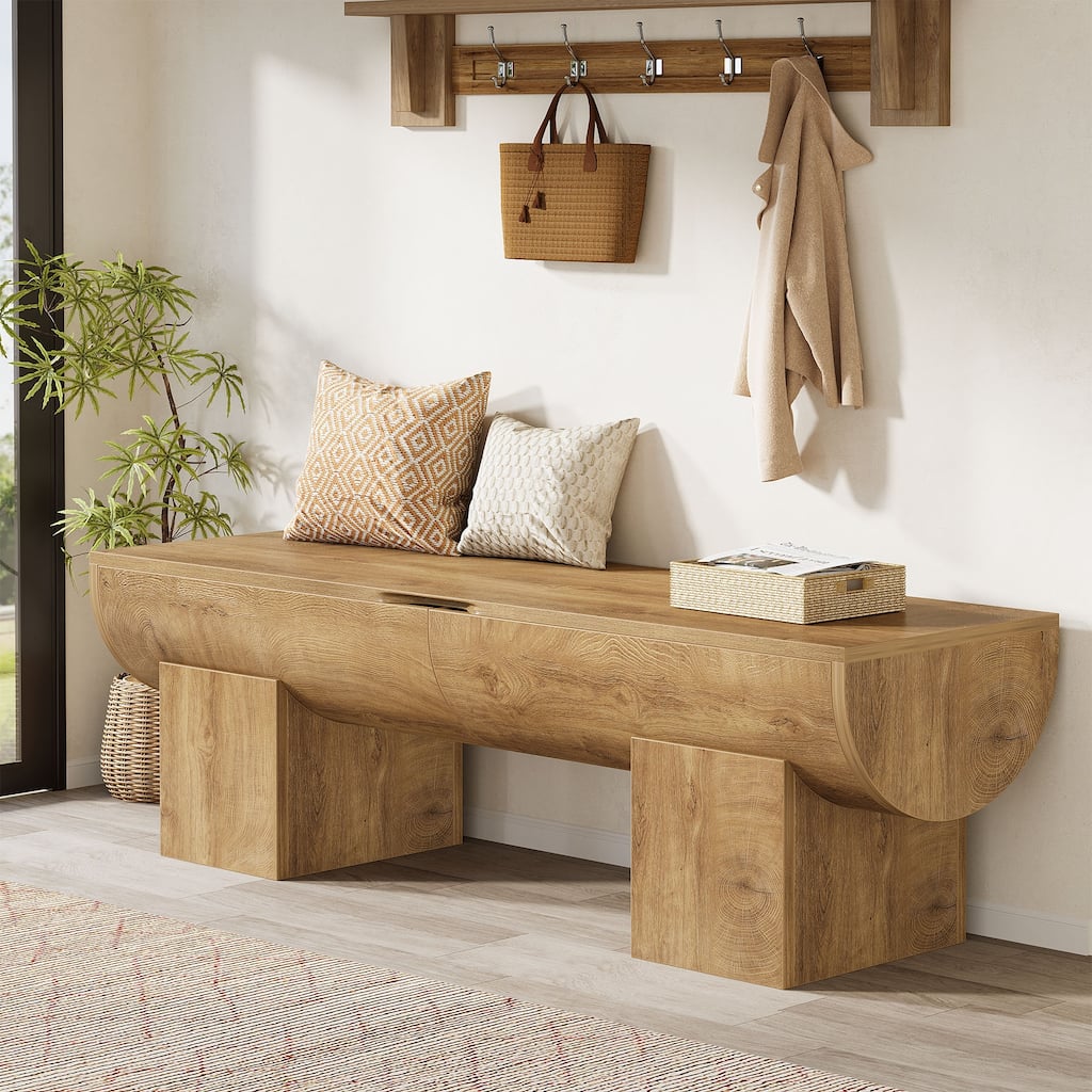 55" Farmhouse Shoe Bench with Flip-Top Storage