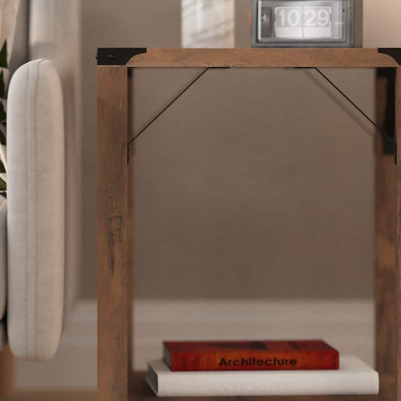 2-Tier Side Table with Metal Side Braces and Corner Caps