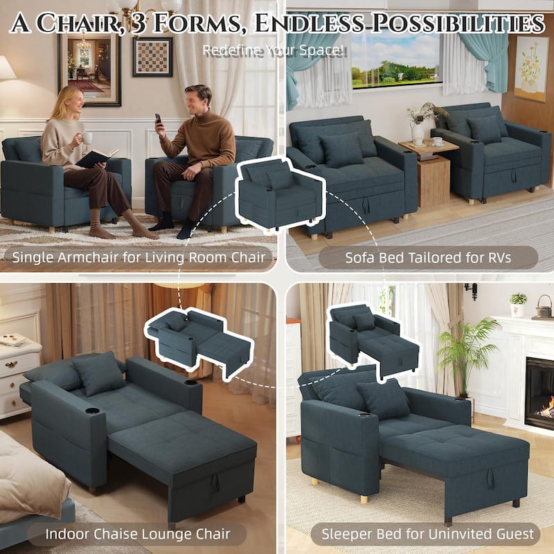 AECOJOY Sleeper Chair Extra Wide Convertible Chair Bed 3-in-1 Pull Out Single Sofa